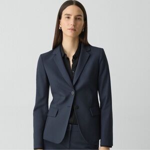 Theory Classic Wool Blazer Womens 8 Navy Two Button Workwear Career Academia